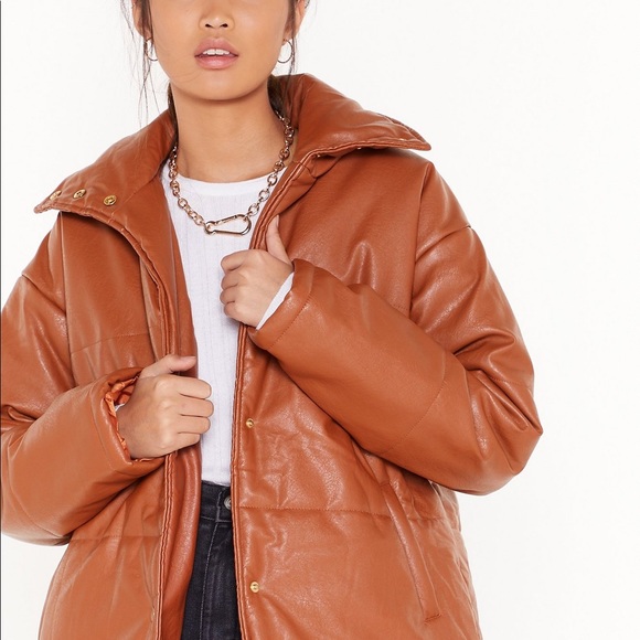 Faux Leather Puffer Coat 